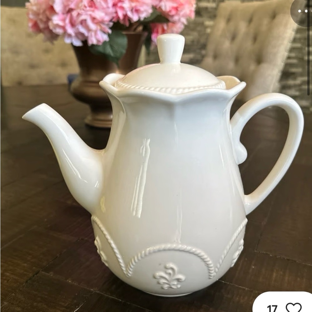 Princess house White Ceramic Teapot with Decorative Relief